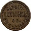 Kellys Olympian Co. - 521 S.W. Wash St. - Kellys (crossed) - 21mm, Y of vertical KELLYS to the right of the upright of the first L of horizontal KELLYS - Portland, Multnomah County, Oregon