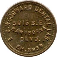 Portland, Oregon (Multnomah County) - E.C. WOODWARD DENTAL LAB. 5015 S.E. HAWTHORNE BLVD. EM. 3959 - GOOD FOR $2.50 IN TRADE