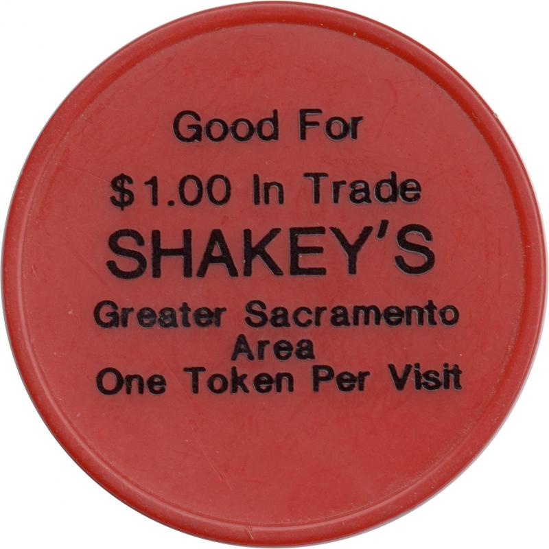 Sacramento, California (Sacramento County) - GOOD FOR $1.00 IN TRADE SHAKEY&#039;S GREATER SACRAMENTO AREA ONE TOKEN PER VISIT - (blank)