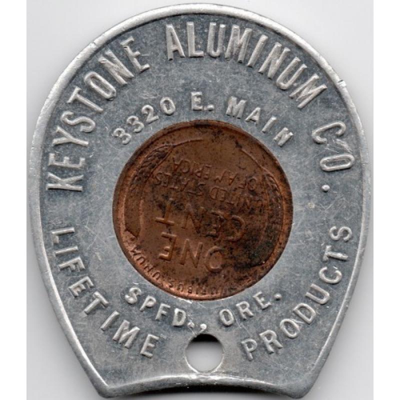 Keystone Auminum Co. - 1953-D Encased Cent - Good Luck - Springfield, Lane County, Oregon