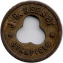 J.B. Keeney - Good For 5¢ In Trade - 3-lobe cutout - Stanfield, Umatilla County, Oregon