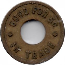 J.B. Keeney - Good For 5¢ In Trade - round cutout - Stanfield, Umatilla County, Oregon