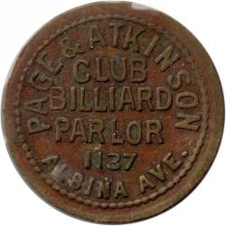 Club Billiard Parlor - Page &amp; Atkinson - 1139 Albina Ave. - Good For 5¢ In Trade - Portland, Multnomah County, Oregon