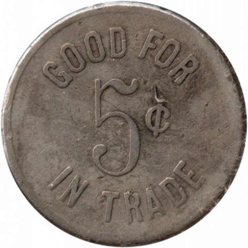 Erickson&#039;s Concert Hall - Good For 5¢ In Trade - white metal, ¢ points to right side of O - Portland, Multnomah County, Oregon