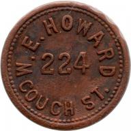W.E. Howard - 224 Couch St. - Good For 5¢ In Trade - Copper - Portland, Multnomah County, Oregon