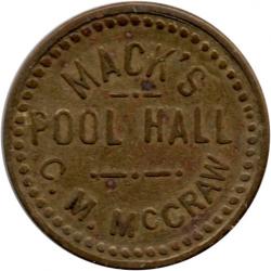 Mack&#039;s Pool Hall - C.M. McCraw - Good For 5¢ In Trade - Portland, Multnomah County, Oregon
