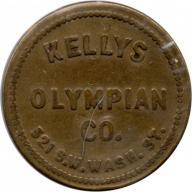 Kellys Olympian Co. - 521 S.W. Wash St. - Kellys (crossed) - 26mm - Portland, Multnomah County, Oregon